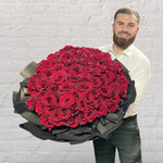 big red rose bouquet with 100 stem roses. perfect for proposals, weddings, anniversaries and birthdays.
