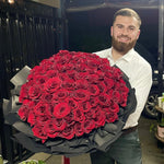 big red rose bouquet with 100 stem roses. perfect for proposals, weddings, anniversaries and birthdays.
