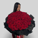 big red rose bouquet with 100 stem roses. perfect for proposals, weddings, anniversaries and birthdays.