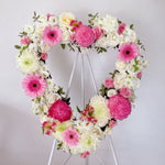 Baby pink and white flowers heart wreath