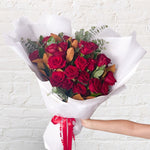 red rose & greenery bouquet - perfect for valentine's day, anniversaries, milestones, birthdays, and proposals.