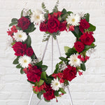 Ruby Red and white flowers heart wreath 