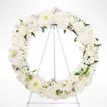 Seasonal white flowers round wreath