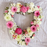 Baby pink and white flowers heart wreath