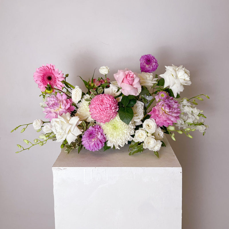 Events & Party Table Long Centrepiece featuring seasonal flowers. perfect for parties, events and special occasions. 